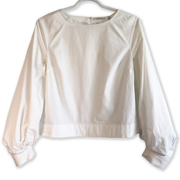 Babaton Tops - Babaton Niki White Cotton Cropped Blouse with Ballon Sleeves